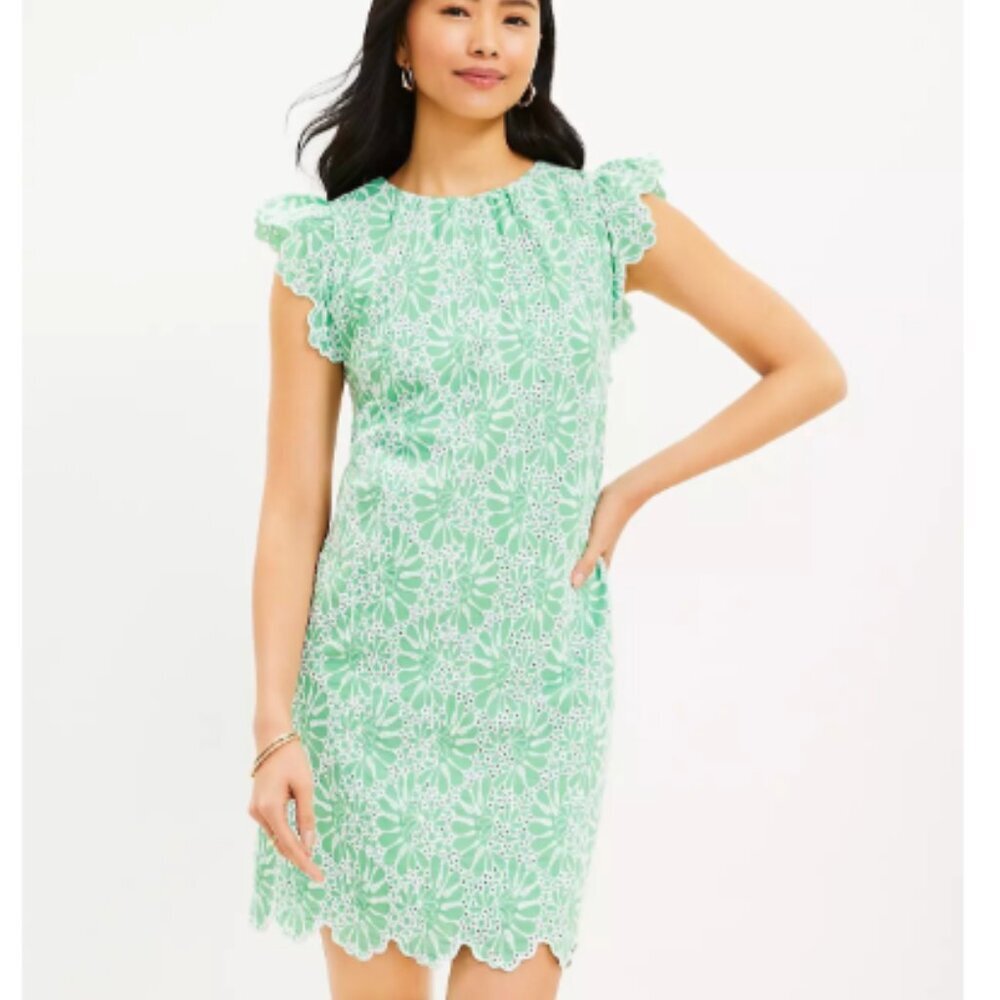LOFT Eyelet Flutter Sleeve Shift Dress size 0 - Picture 1 of 7